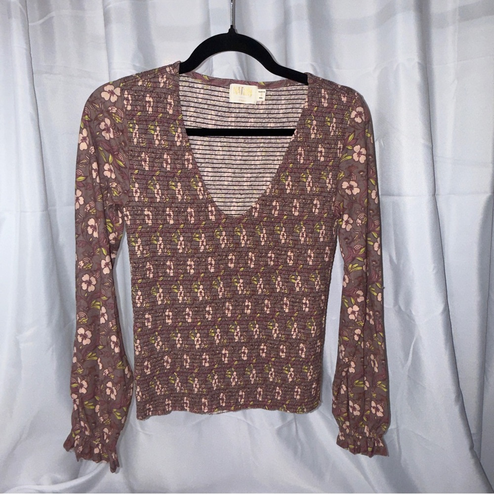 Floral V-Neck Long Sleeve Top #178